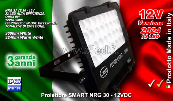 Proiettore LED da esterno IP65 SMART NRG 30 12VDC - 2023 - Made In Italy by McMANTOM-XLED Milano