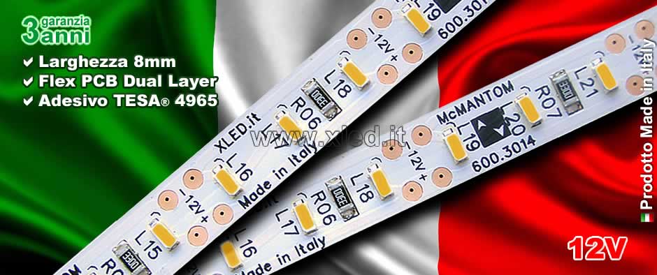 Striscia LED 3014-600-12-IP20 12VDC 72W Warm White - Made in Italy